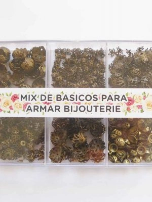 Caja de acrílico con calotas bronce para armado de Bijouterie