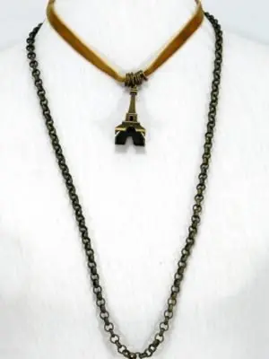 Collar choker de terciopelo visón con cadena rolo bronce