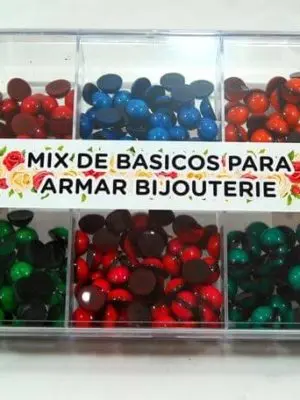 Caja de acrílico con medias perlas para pegar x 6 colores