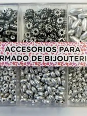 Caja de acrílico con insumos para armado de biju - Piezas níquel