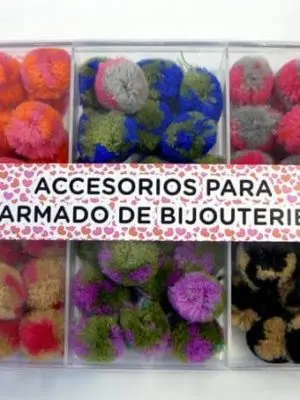 Caja de acrílico con pompones de lana diámetro 20 - Surtido de colores - x 60 unidades