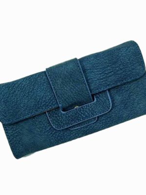 Billetera de símil cuero con tapa - AZUL - DE CALIDAD