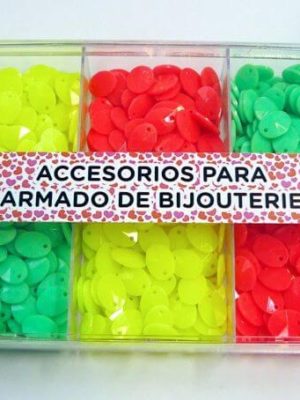 Caja acrílica con lentejas flúo