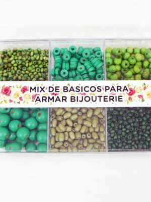 Caja acrílica con maderas - Surtido de formas - VERDES