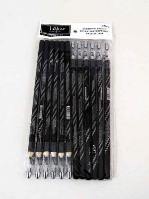 12 Delineadores de ojos de madera con sacapuntas - MARCA TEJAR - NEGRO