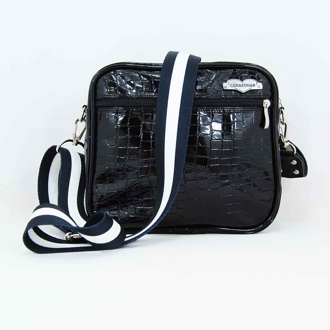 bandolera charol negro