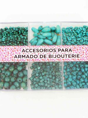 Caja acrílica con maderas TURQUESAS - Surtido de formas