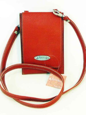 Porta celular bandolera de cuero sintético - Marca SETIEMBRE - ROJO