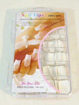 100 Uñas postizas COLOR BLANCAS- Profesionales en caja acrílica