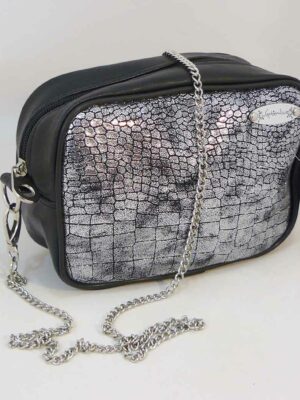 Bandolera cuero sintético con cadena - 20x13x6 - Marca SEPTIEMBRE - Forrada - NEGRA