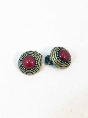 Aro clip bronce con media perla bordo