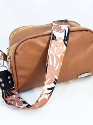 Bandolera de cuero sintético doble cierre - 22x15x9 - Marca SETIEMBRE - Forrada - HABANO