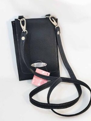 Porta celular bandolera de cuero sintético - Marca SETIEMBRE - NEGRA