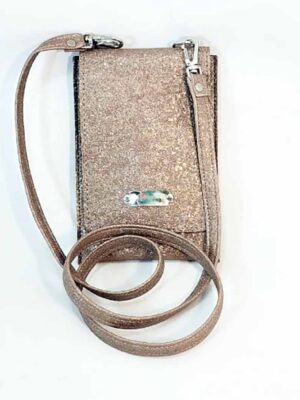 Porta celular bandolera de cuero sintético - Marca SETIEMBRE - HABANO GLITTER
