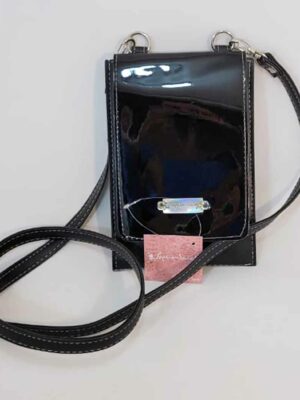 Porta celular bandolera de cuero sintético - Marca SETIEMBRE - NEGRA CHAROL
