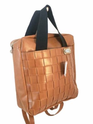 Bolso mochila de cuero sintético matelasé 26x26x8 - Marca Septiembre - Forrada - HABANO