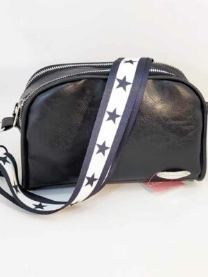 Bandolera de cuero sintético - 22x15x9 - Marca SETIEMBRE - Forrada - NEGRO