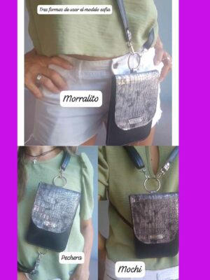 Porta celular bandolera de cuero sintético - Marca SETIEMBRE - NEGRO REPTIL