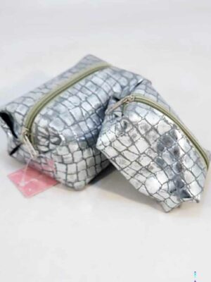Juego de 2 porta neceser porta cosméticos - PLATEADO CROCO