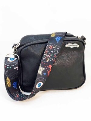 Bandolera cuero sintético - 22x18x7 - Marca CORAZONAR - Forrada - NEGRA