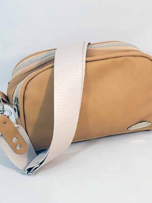 Bandolera símil cuero sintético DOBLE CIERRE - 22x15x9 - Marca SETIEMBRE - Forrada - HABANO