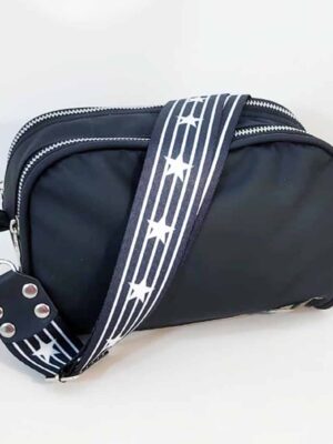Bandolera símil cuero sintético DOBLE CIERRE - 22x15x9 - Marca SETIEMBRE - Forrada - NEGRA