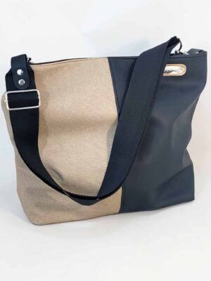 Bolso de cuero sintético 30x30x15 - Marca SETIEMBRE - Forrada - NEGRO Y CAMEL