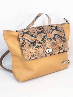Mochila de cuero sintético 40x25x10 - Marca Septiembre - Forrada - HABANO Y REPTIL