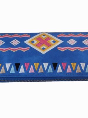Billetera bordada de calidad - Cierre metálico - AZUL