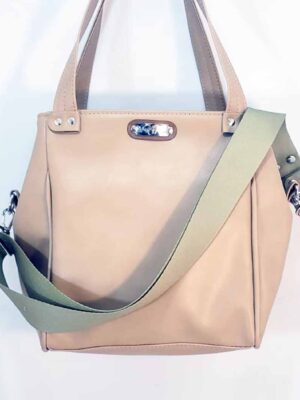 Bandolera cartera de cuero sintético - 25x25x18 - Marca SETIEMBRE - ARENA
