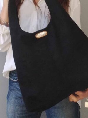 Cartera de cuero símil nobuk - 30x35x13 - Marca SETIEMBRE - NEGRO