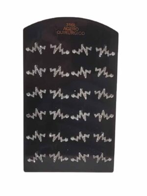 Blister de aros acero quirúrgico rayo con strass - x 12 PARES