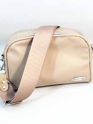 Bandolera símil cuero sintético DOBLE CIERRE - 22x15x9 - Marca SETIEMBRE - Forrada - CAMEL