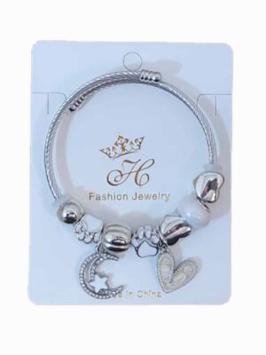 Pulsera estilo PANDORA  - LUNA Y CORAZON
