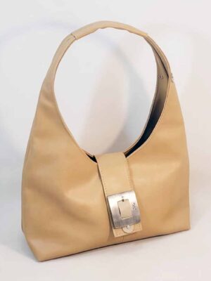 Cartera bandolera de cuero sintético 32x20x12 - Marca Septiembre - Forrada - ARENA