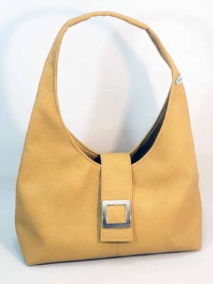 Cartera bandolera de cuero sintético 32x20x12 - Marca Septiembre - Forrada - CROCCO MOSTAZA