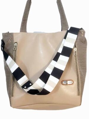 Bolso cartera de cuero sintético - 30x30x14 - Marca SETIEMBRE - ARENA