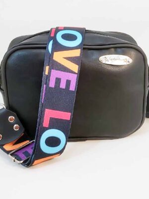 Bandolera de cuero sintético - 20x14x7 - Marca SETIEMBRE - Forrada - NEGRO