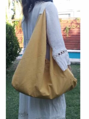 Bolso playero reversible - Marce Setiembre - MOSTAZA