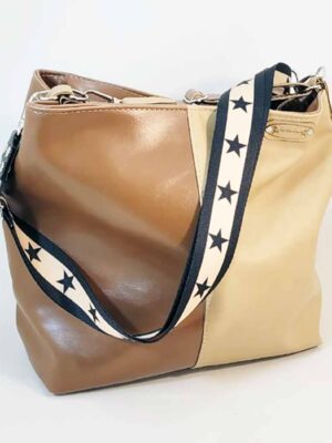 Bolso de cuero sintético 30x30x15 - Marca SETIEMBRE - Forrada - CAMEL Y CHOCOLATE