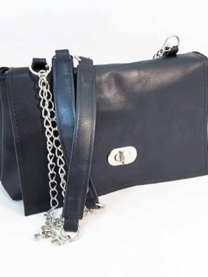 Bandolera de cuero sintético 22x14x6 - Marca SETIEMBRE - Forrada - NEGRO